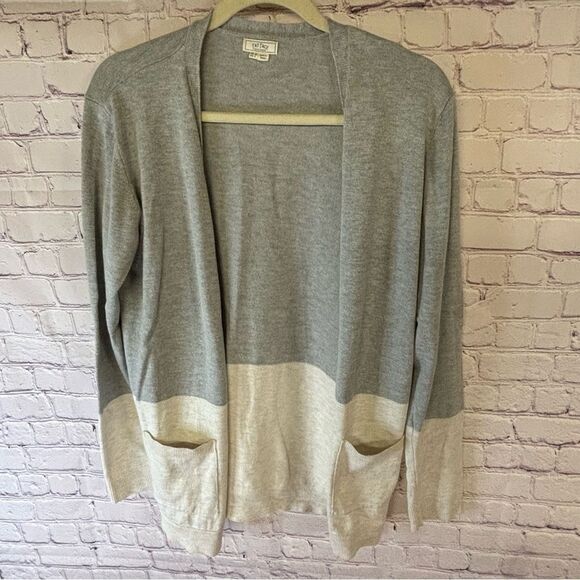 Fat Face Sweaters - Fatface UK Classic Cream Gray Colorblock Minimalist Patch Cardigan Size 6